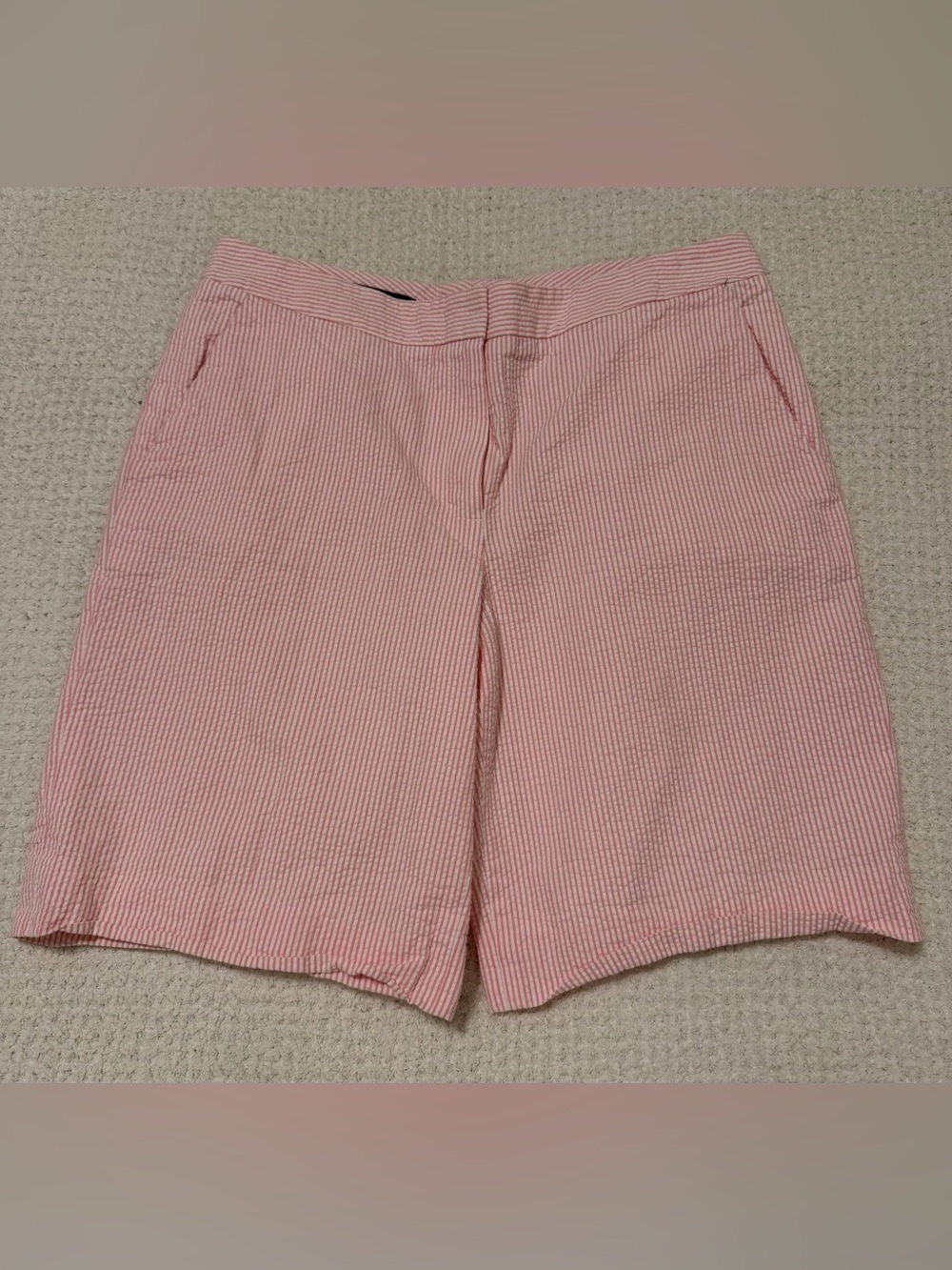 Brooks Brothers Women's Pink and White Striped Seersucker Bermuda Shorts Size 8